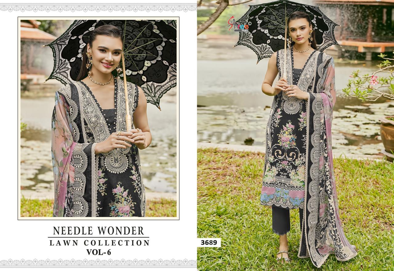 Needle Wonder Lawn Collection Vol 6 Shree Fabs Cotton Pakistani Patch Work Suits Supplier