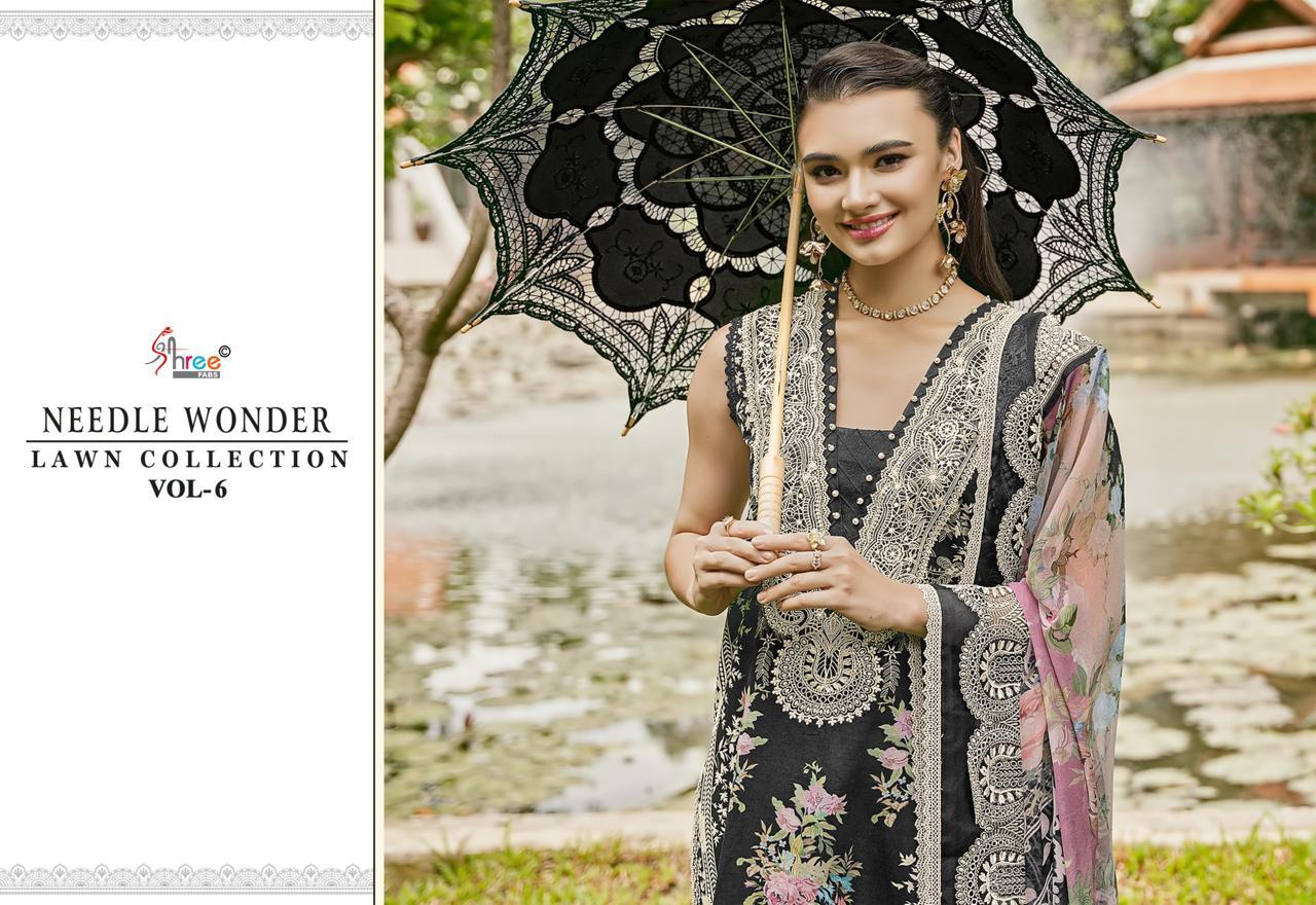 Needle Wonder Lawn Collection Vol 6 Shree Fabs Cotton Pakistani Patch Work Suits Supplier
