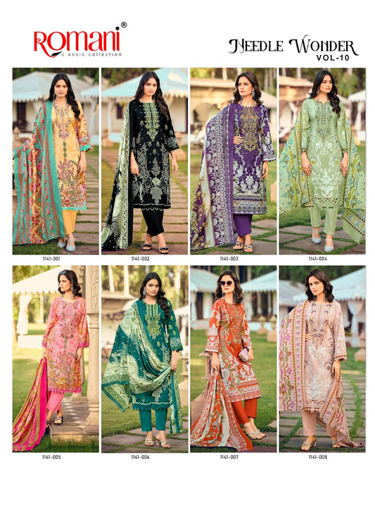 Needle Wonder Vol 10 Romani Cotton Karachi Salwar Suits Exporter Ahmedabad