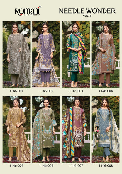 Needle Wonder Vol 11 Romani Mix Cotton Karachi Salwar Suits Wholesaler Gujarat