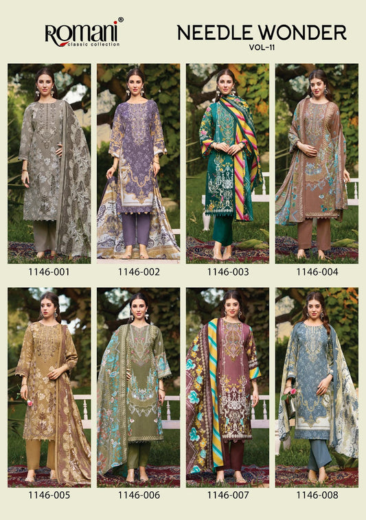 Needle Wonder Vol 11 Romani Mix Cotton Karachi Salwar Suits Wholesaler Gujarat