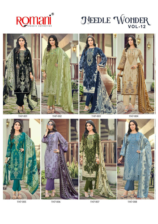 Needle Wonder Vol 12 Romani Mix Cotton Karachi Salwar Suits Exporter Ahmedabad