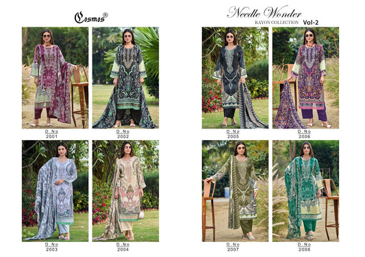 Needle Wonder Vol 2 Cosmos Fashion Heavy Rayon Karachi Salwar Suits Wholesaler Ahmedabad