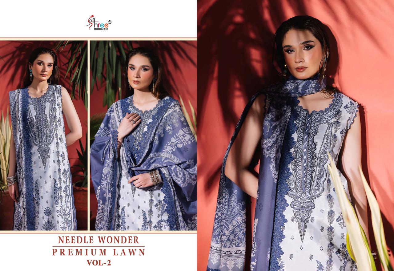 Needle Wonder Vol 2 Premium Lawn Shree Fabs Cotton Pakistani Patch Work Suits Wholesaler