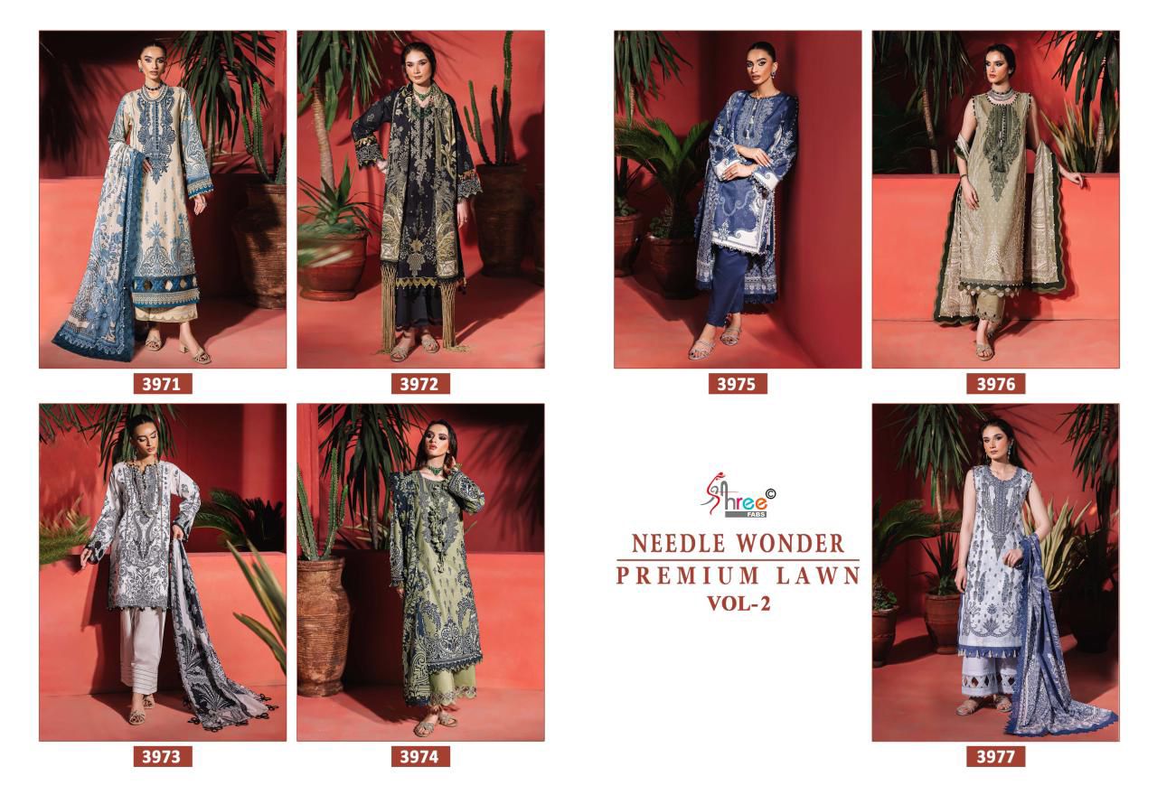 Needle Wonder Vol 2 Premium Lawn Shree Fabs Cotton Pakistani Patch Work Suits Wholesaler