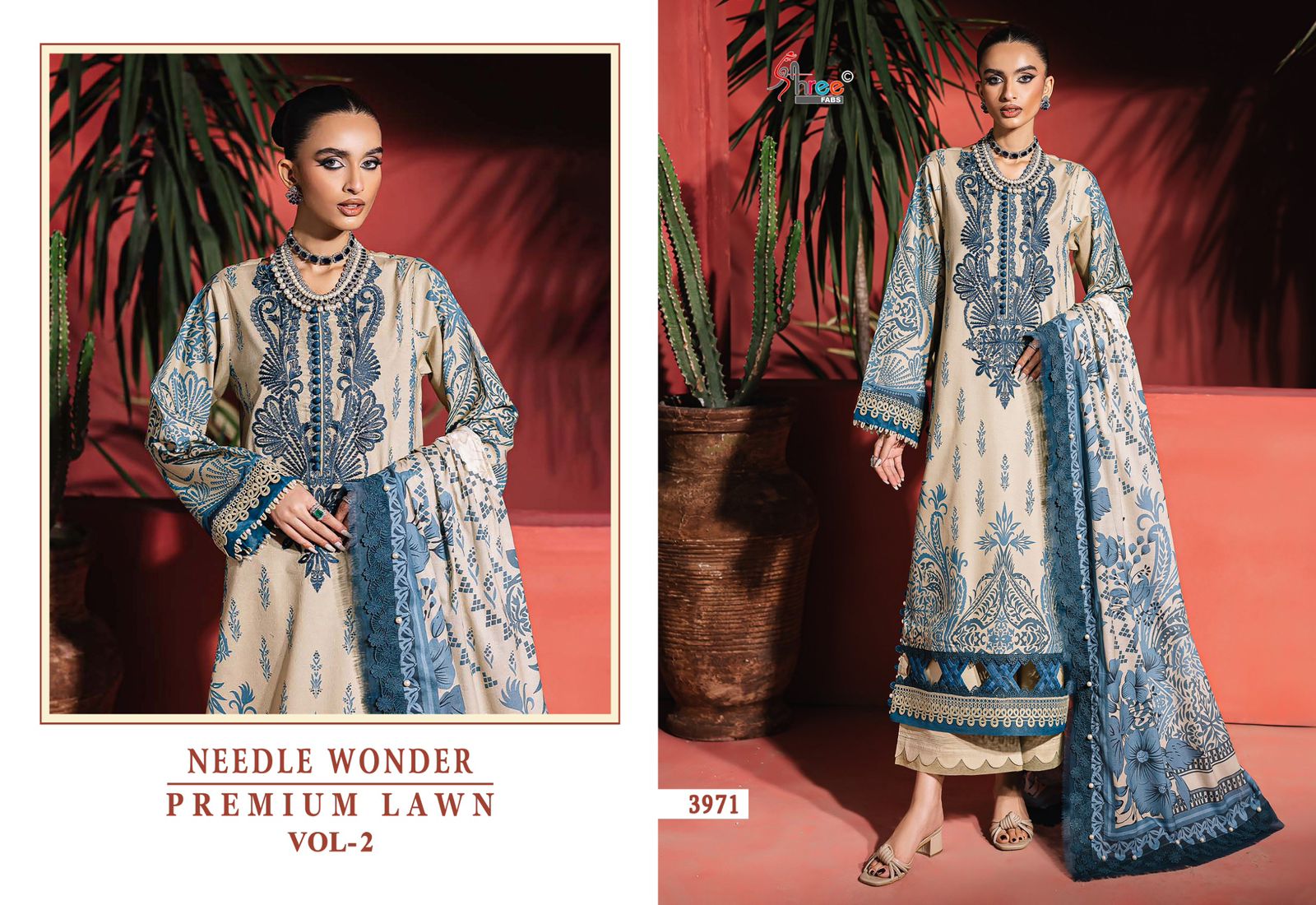Needle Wonder Vol 2 Premium Lawn Shree Fabs Cotton Pakistani Patch Work Suits Wholesaler