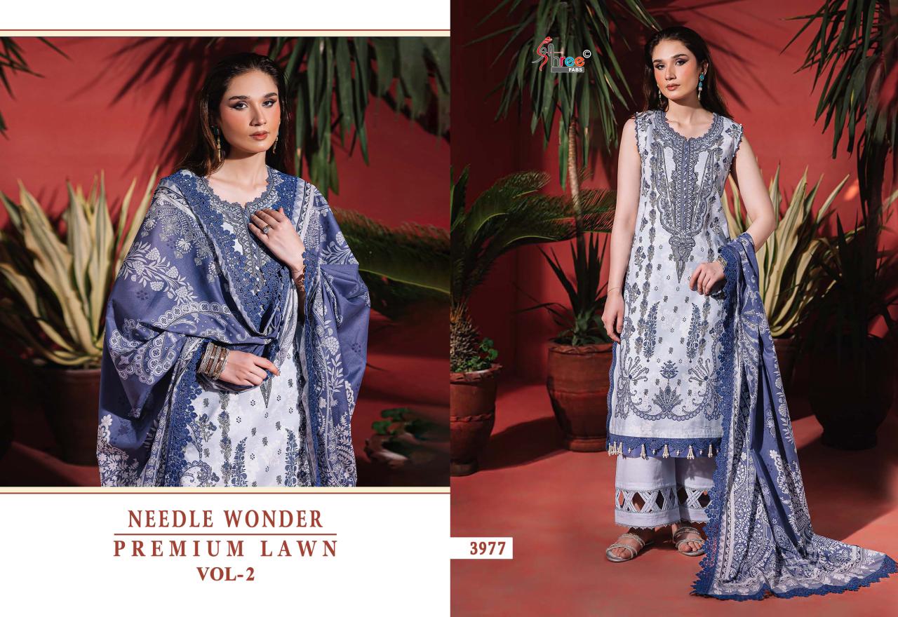 Needle Wonder Vol 2 Premium Lawn Shree Fabs Cotton Pakistani Patch Work Suits Wholesaler