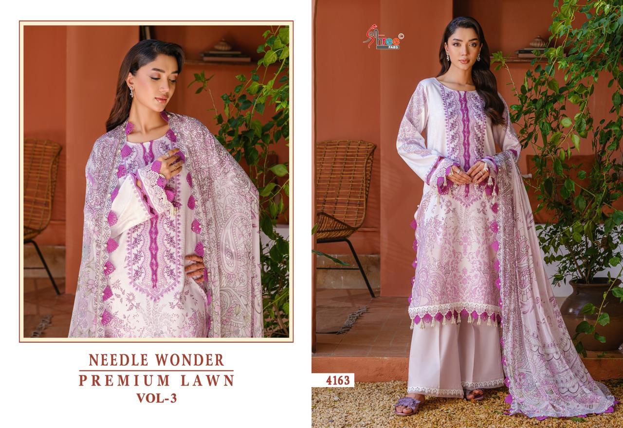 Needle Wonder Vol 3 Premium Lawn Shree Fabs Cotton Pakistani Salwar Suits Wholesaler Ahmedabad