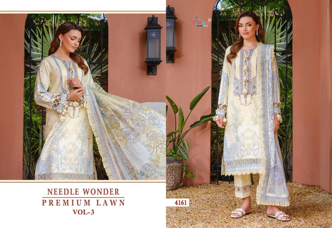 Needle Wonder Vol 3 Premium Lawn Shree Fabs Cotton Pakistani Salwar Suits Wholesaler Ahmedabad