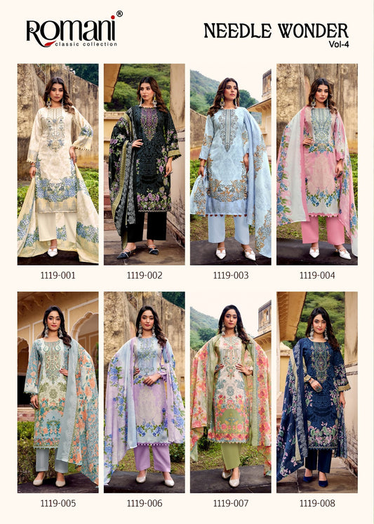 Needle Wonder Vol 4 Romani Cotton Karachi Salwar Suits Wholesaler Gujarat