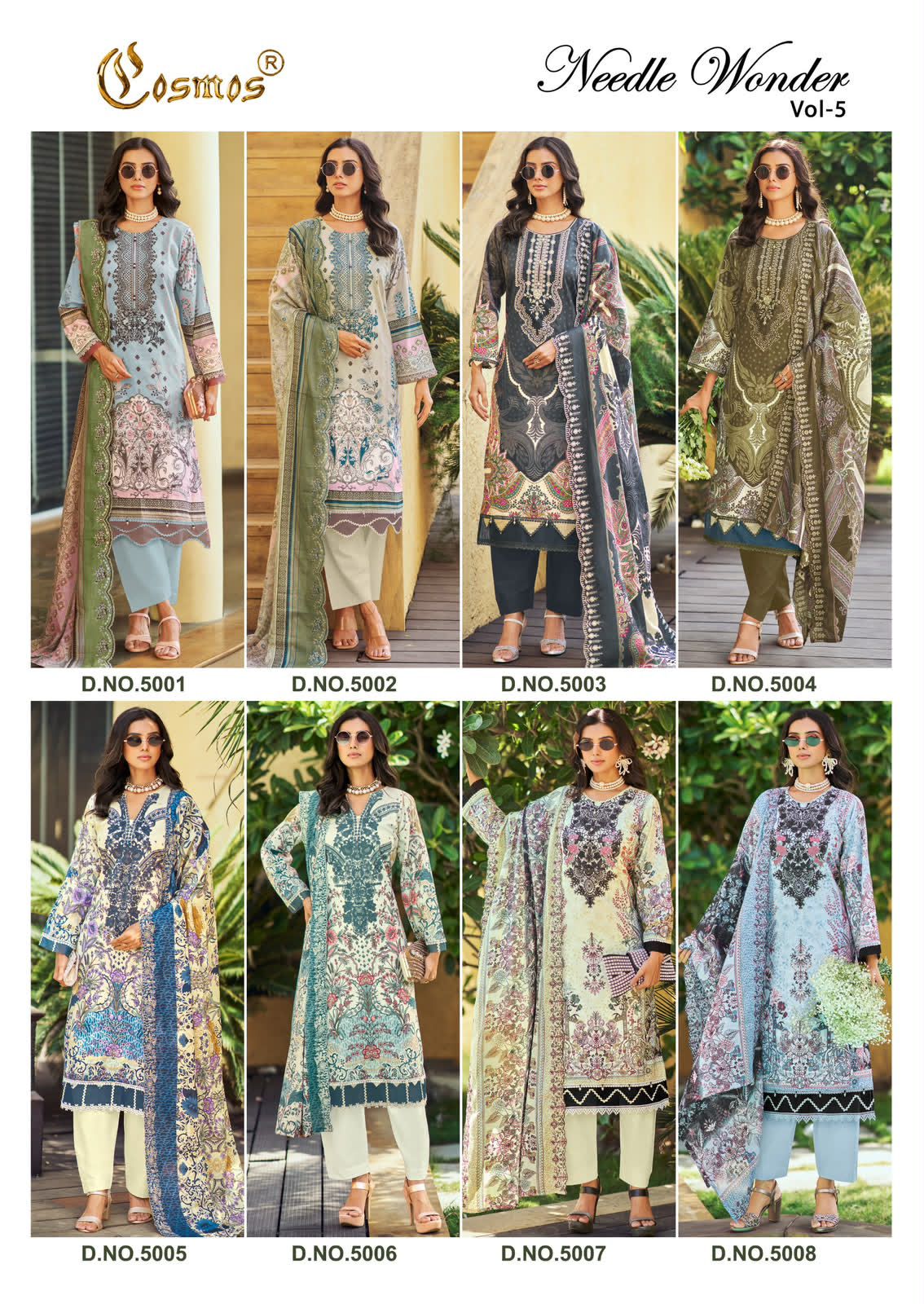 Needle Wonder Vol 5 Cosmos Fashion Lawn Cotton Karachi Salwar Suits Wholesaler India