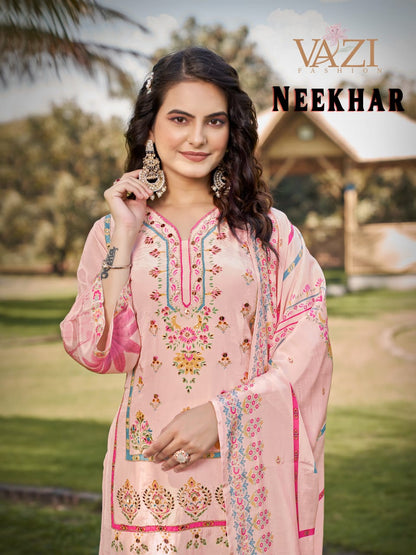 Neekhar Vazi Fashion Natural Crepe Pakistani Readymade Suits Wholesaler Ahmedabad