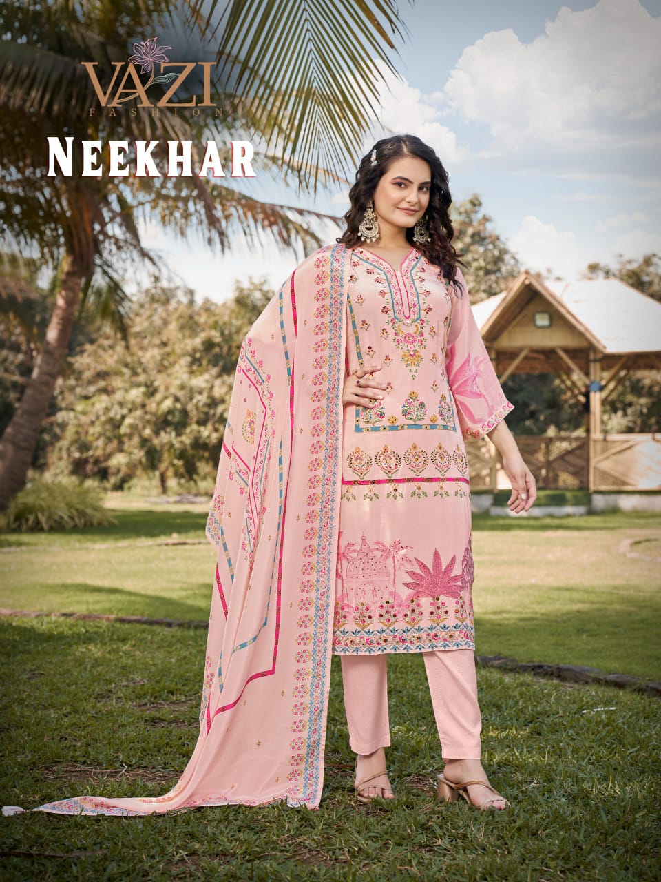 Neekhar Vazi Fashion Natural Crepe Pakistani Readymade Suits Wholesaler Ahmedabad