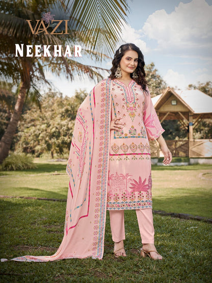 Neekhar Vazi Fashion Natural Crepe Pakistani Readymade Suits Wholesaler Ahmedabad