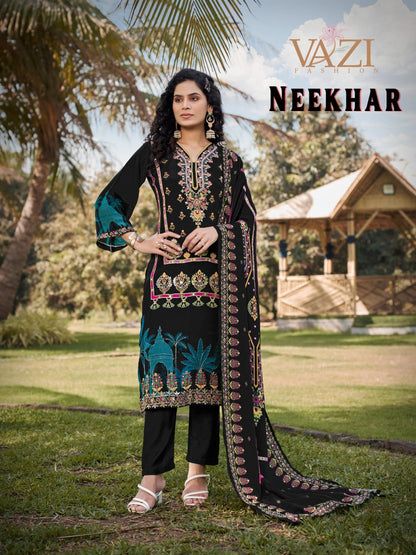 Neekhar Vazi Fashion Natural Crepe Pakistani Readymade Suits Wholesaler Ahmedabad