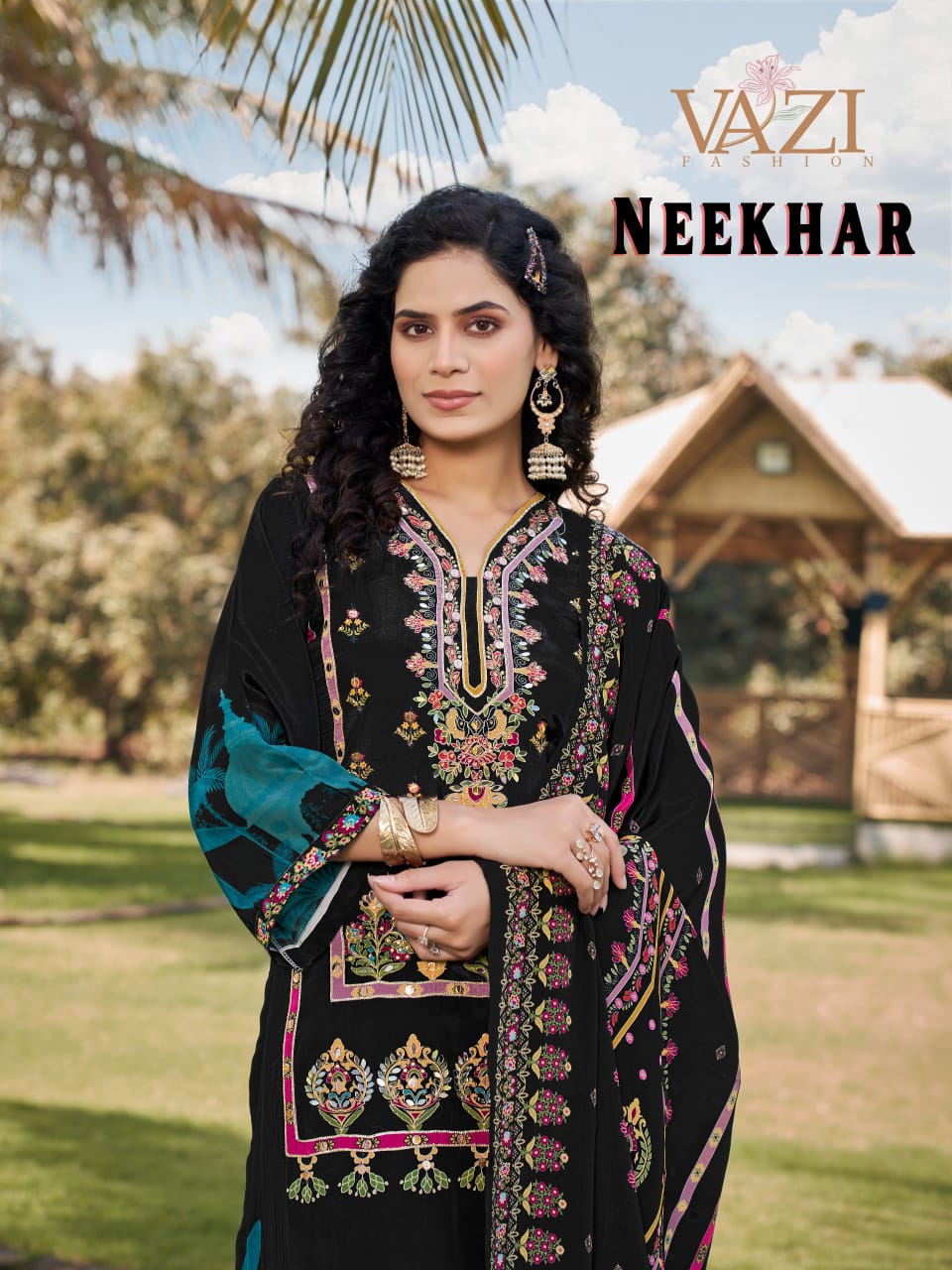 Neekhar Vazi Fashion Natural Crepe Pakistani Readymade Suits Wholesaler Ahmedabad