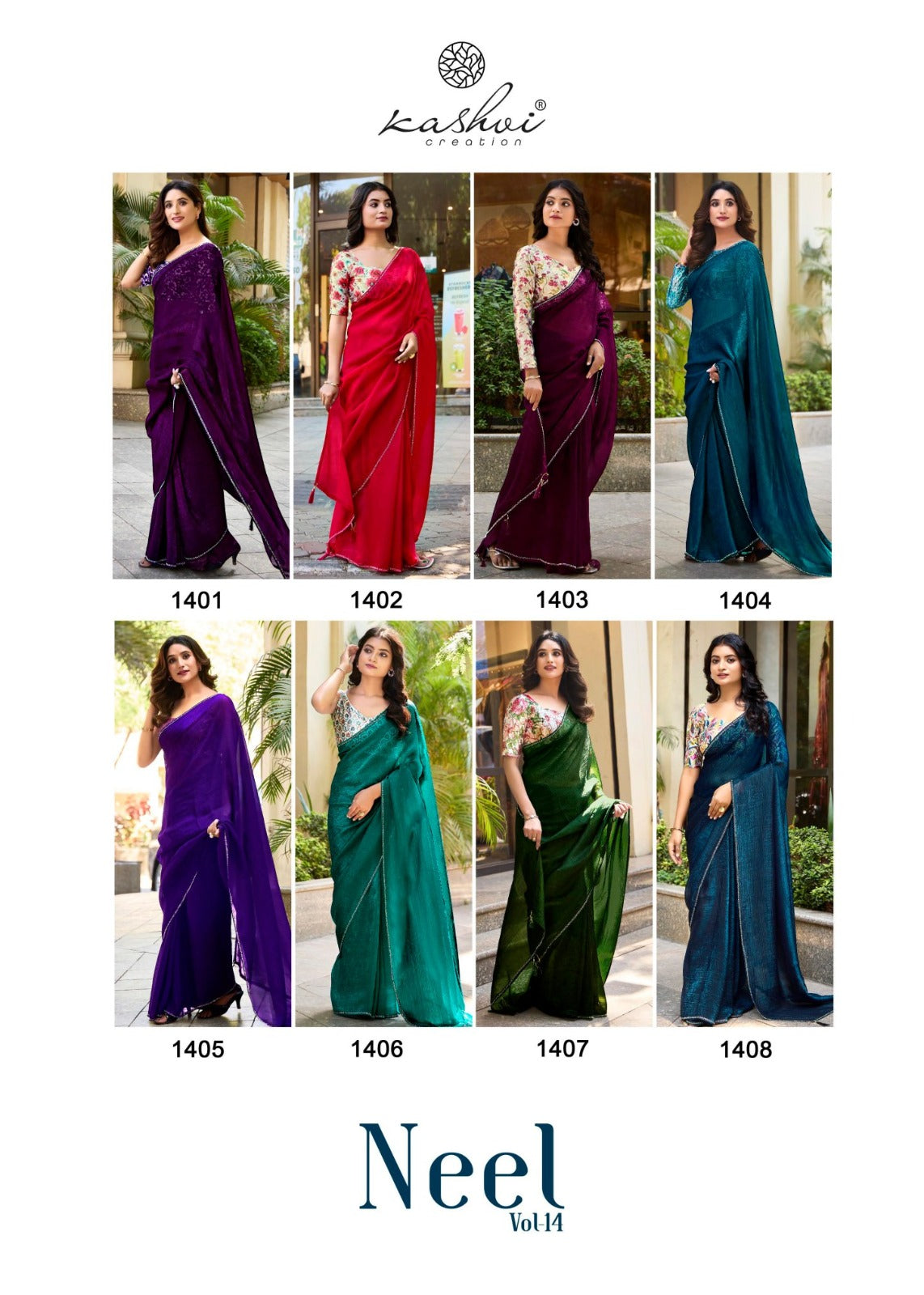 Neel Vol 14 Kashvi Creation Satin Sarees Wholesaler Gujarat
