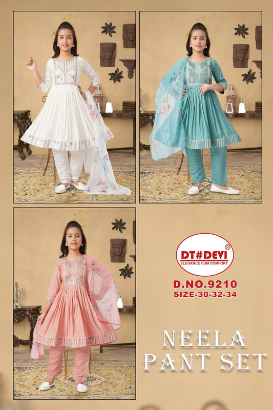 Neela Dn 9210 Dt Devi Roman Silk Girls Readymade Pant Suits Manufacturer India