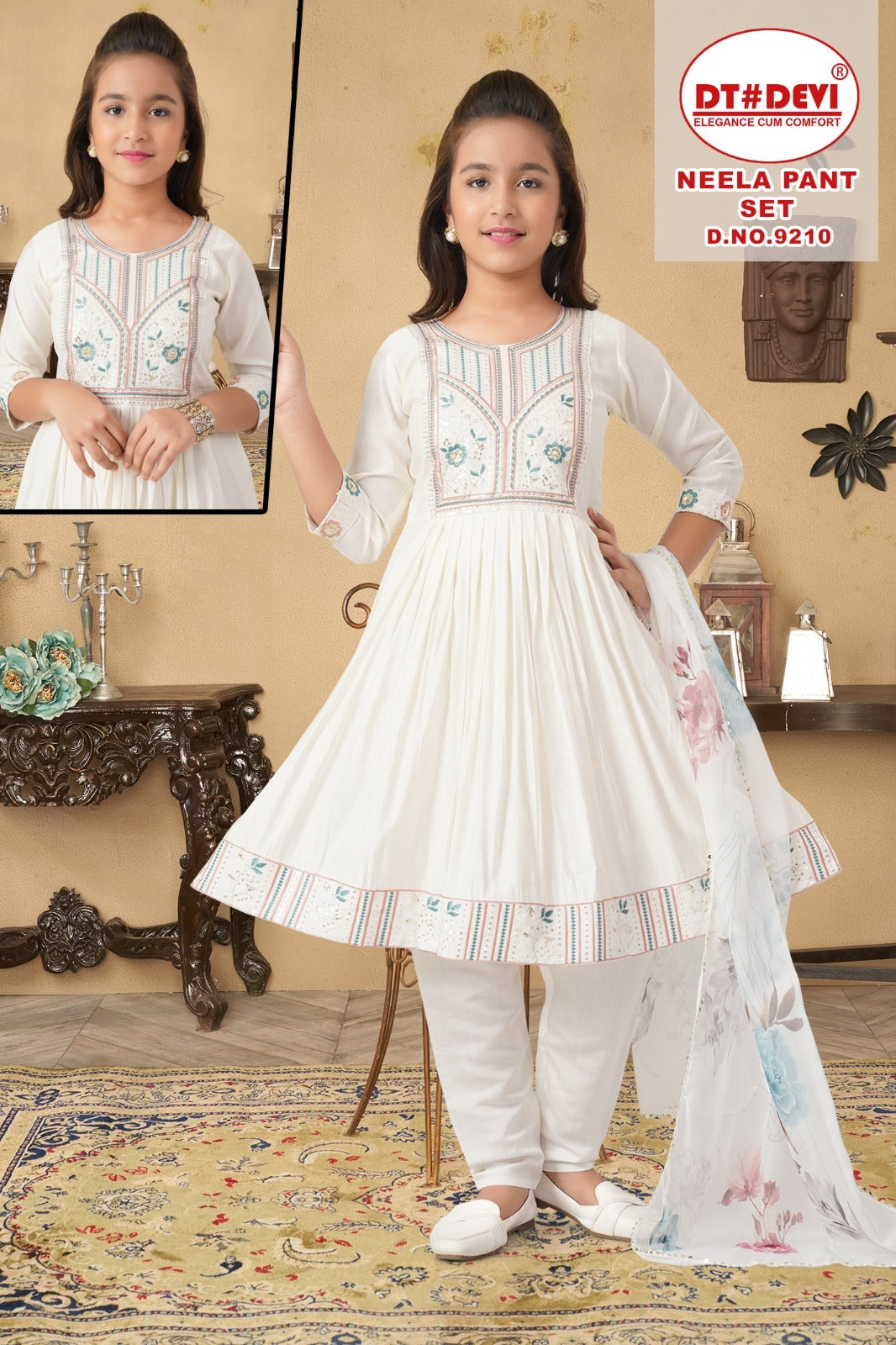 Neela Dn 9210 Dt Devi Roman Silk Girls Readymade Pant Suits Manufacturer India