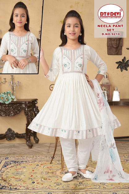 Neela Dn 9210 Dt Devi Roman Silk Girls Readymade Pant Suits Manufacturer India