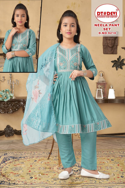 Neela Dn 9210 Dt Devi Roman Silk Girls Readymade Pant Suits Manufacturer India