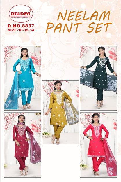 Neelam 8837 Dt Devi Roman Silk Girls Readymade Pant Suits Wholesale Price