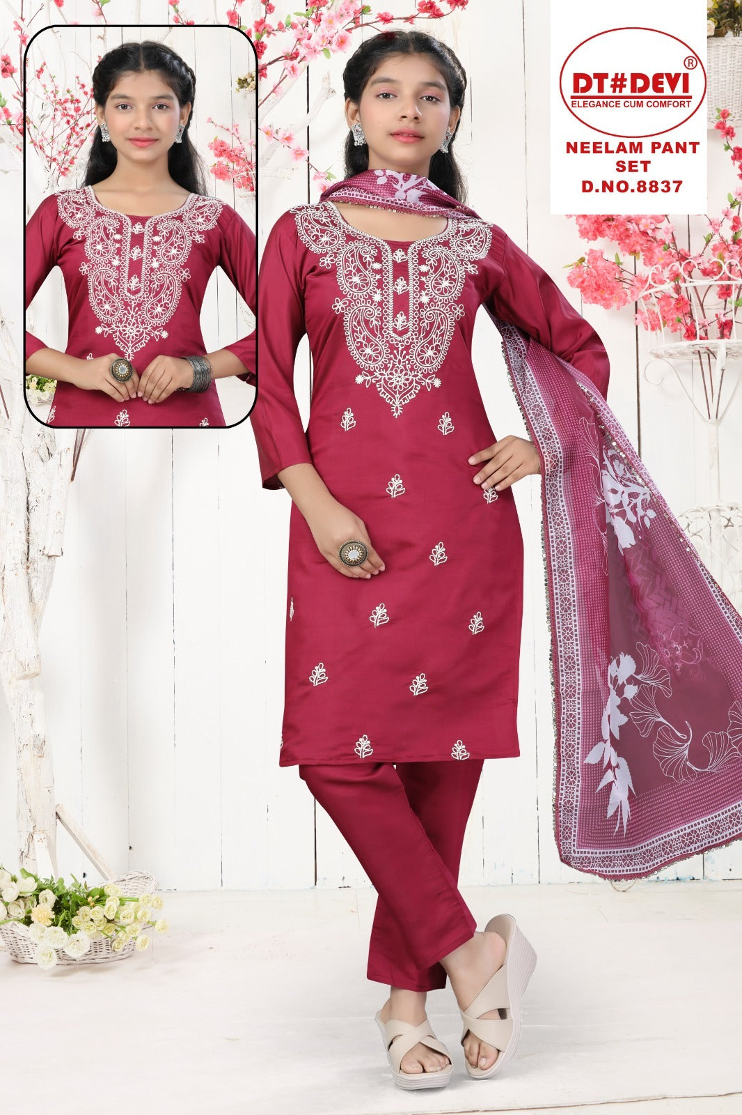 Neelam 8837 Dt Devi Roman Silk Girls Readymade Pant Suits Wholesale Price