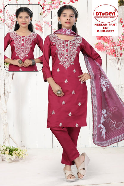 Neelam 8837 Dt Devi Roman Silk Girls Readymade Pant Suits Wholesale Price