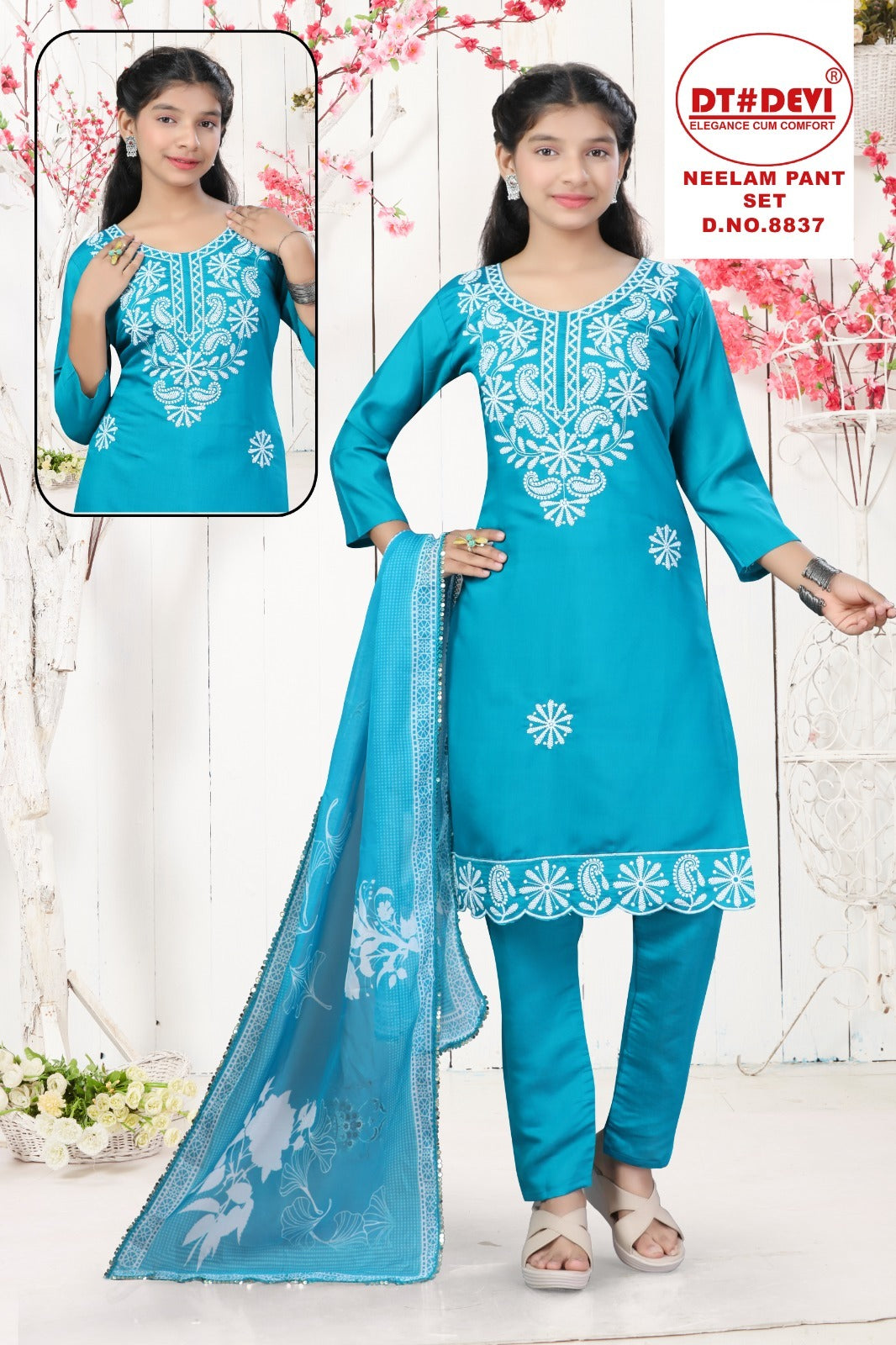 Neelam 8837 Dt Devi Roman Silk Girls Readymade Pant Suits Wholesale Price