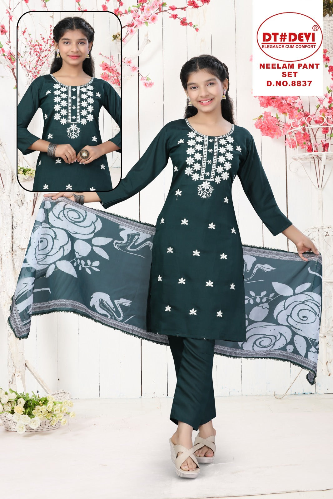 Neelam 8837 Dt Devi Roman Silk Girls Readymade Pant Suits Wholesale Price