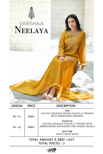 Neelaya Varshaa Viscose Organza Pant Style Suits Exporter