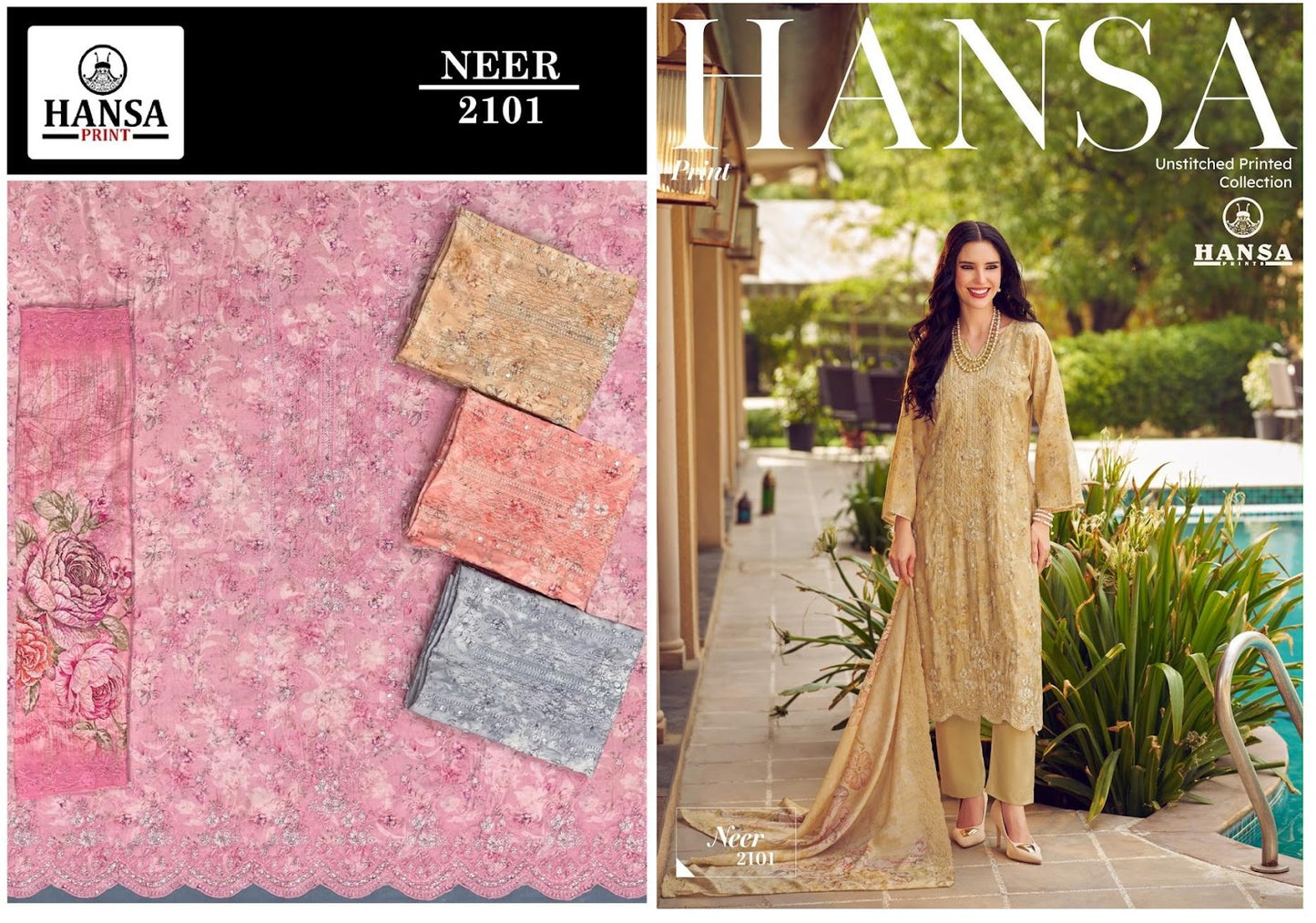 Neer 2101 Hansa Prints Muslin Pant Style Suits Supplier