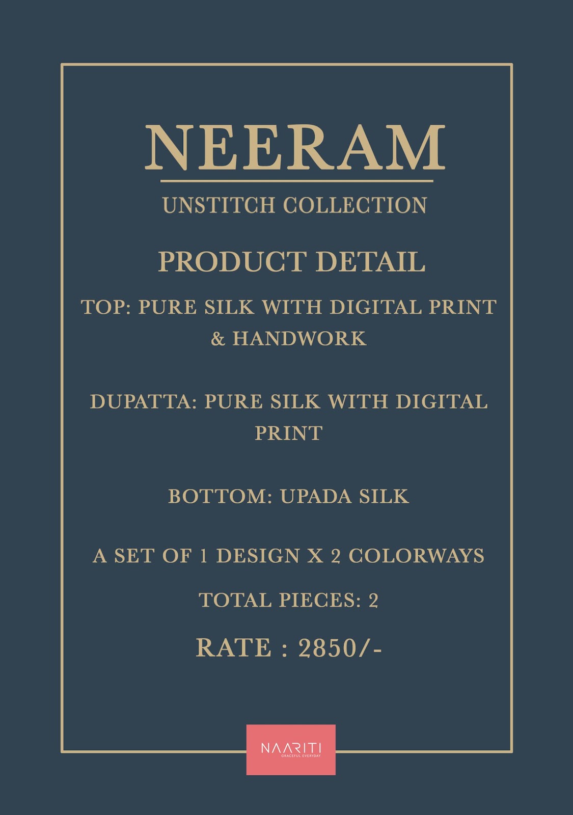 Neeram Naariti Pure Silk Pant Style Suits Supplier Gujarat