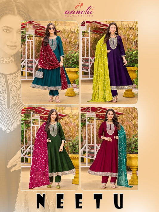 Neetu Aanchi Vichitra Shimmer Readymade Anarkali Suits Wholesaler Gujarat