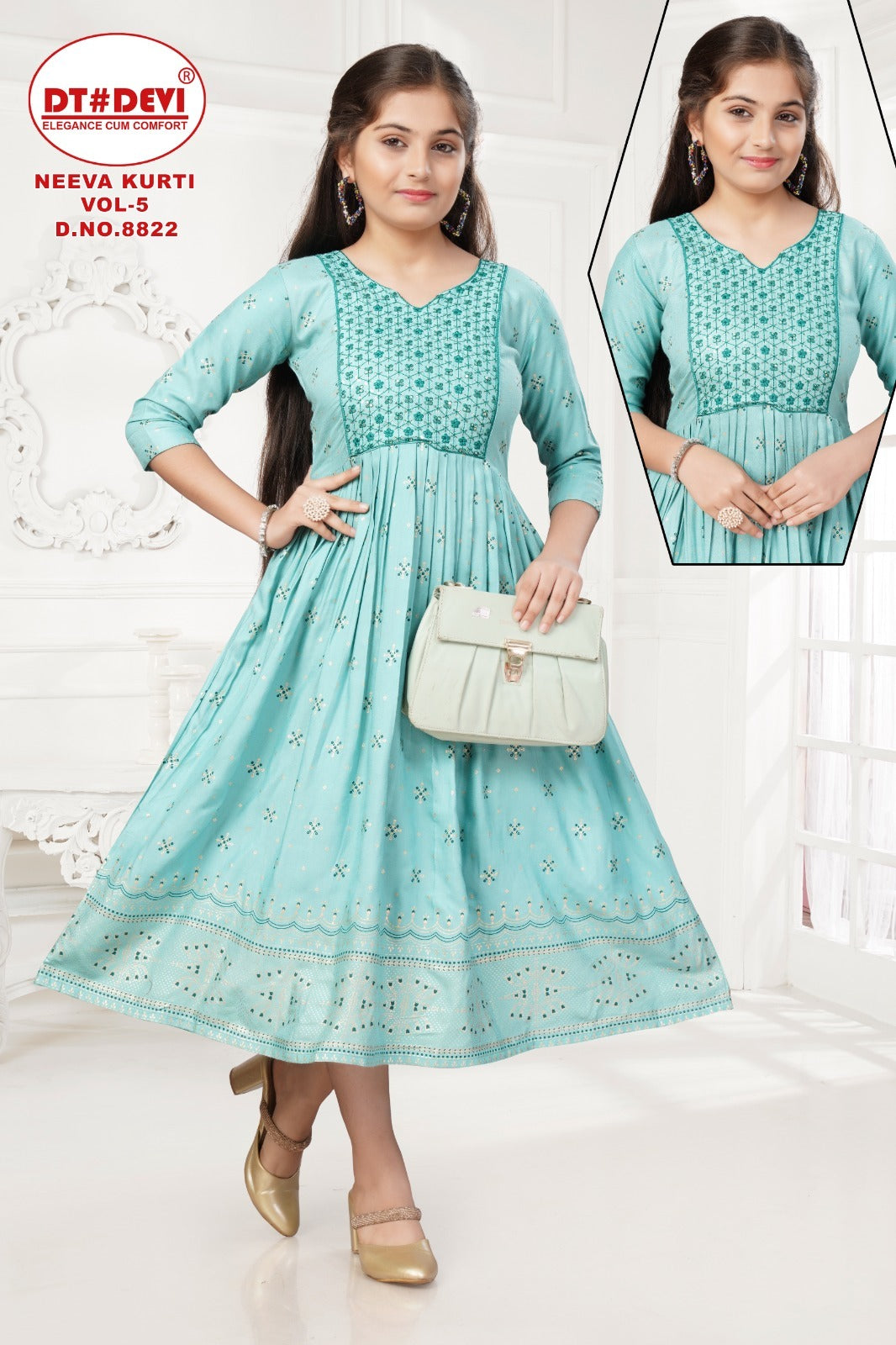 Neeva Vol 5 8822 Dt Devi Rayon Girls Anarkali Kurti Supplier India