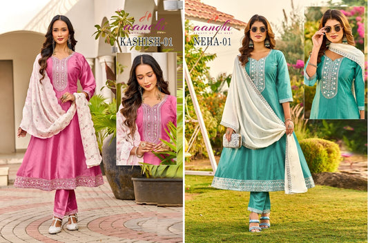 Neha-Kashish Aanchi Silk Readymade Anarkali Suits Wholesaler