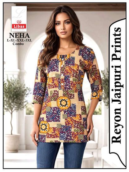 Neha Libas Amiti Cotton Rayon Short Kurtis Wholesaler