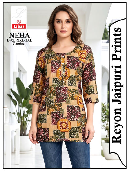Neha Libas Amiti Cotton Rayon Short Kurtis Wholesaler
