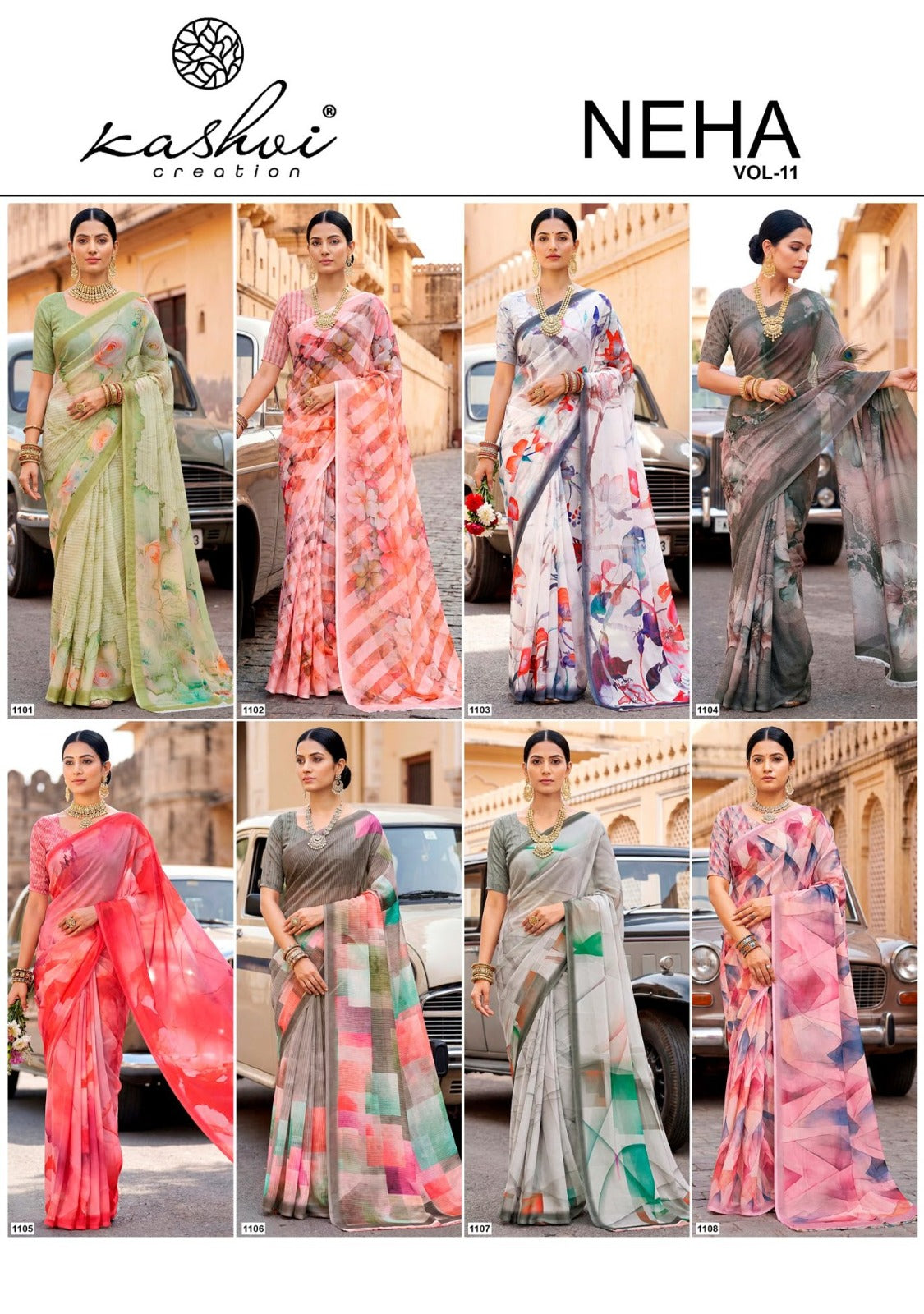 Neha Vol 11 Kashvi Creation Dull Moss Sarees Wholesaler Gujarat