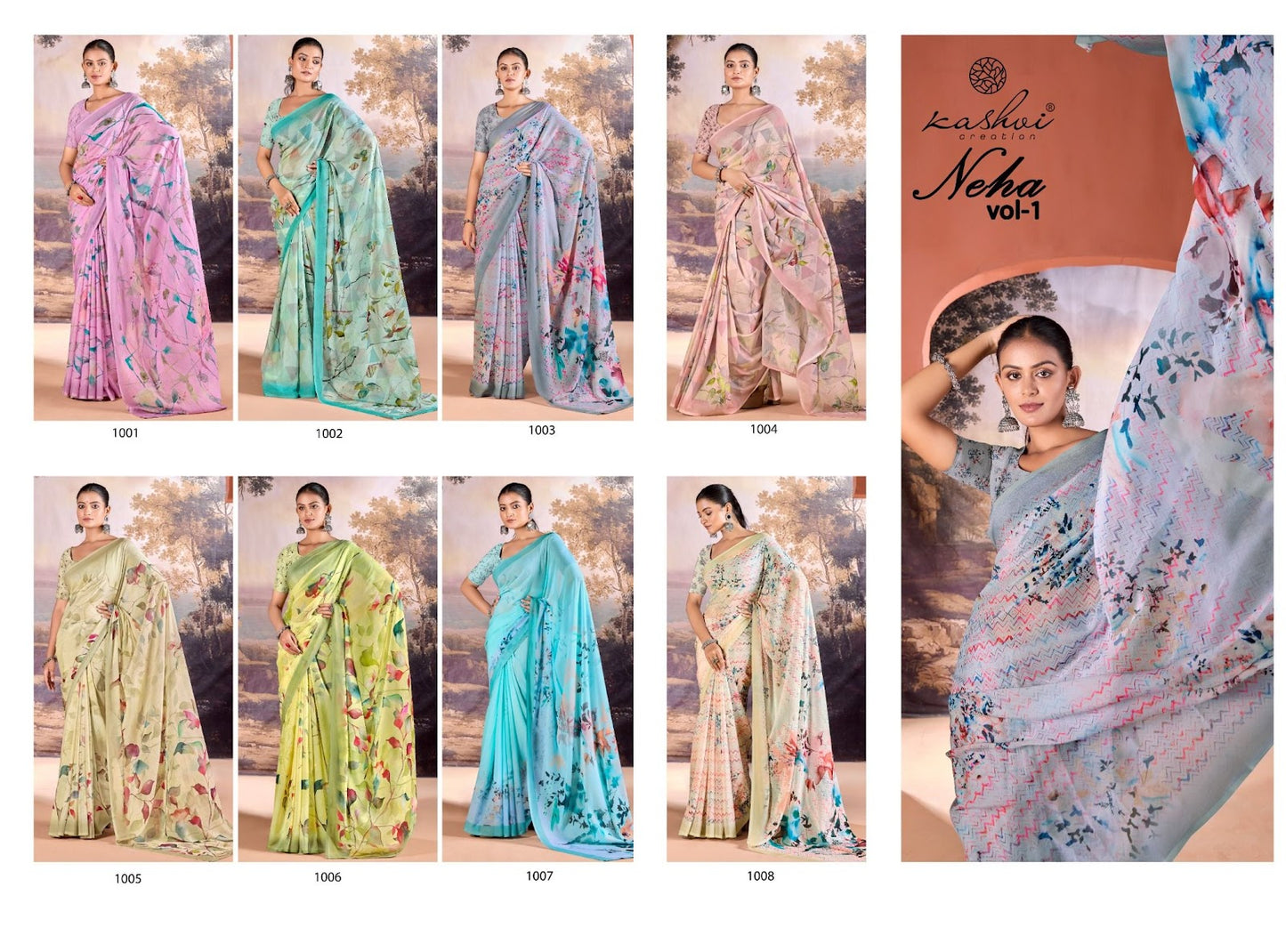 Neha Vol 1 Kashvi Creation Dull Moss Sarees Supplier