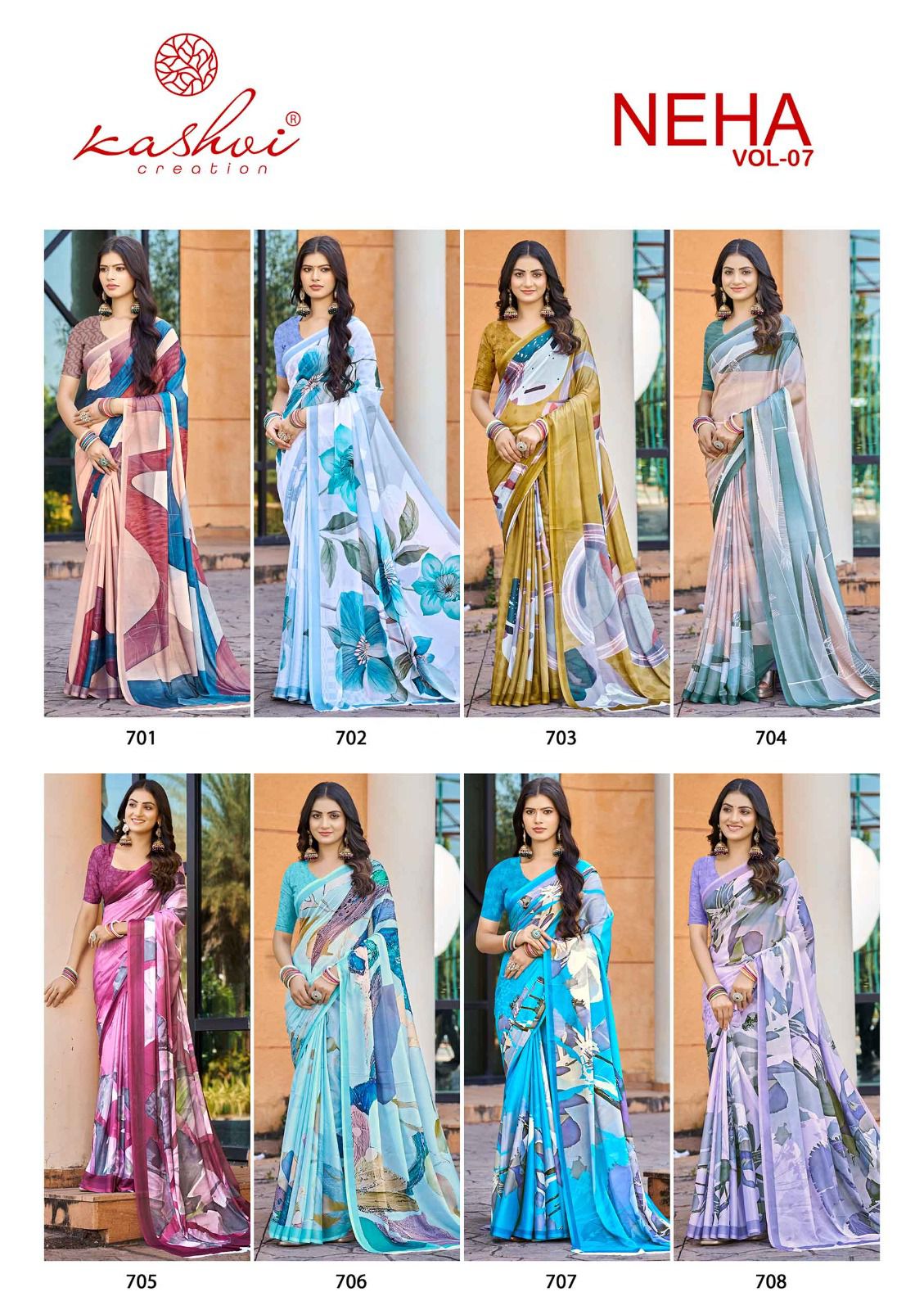 Neha Vol 7 Kashvi Creation Dull Moss Sarees Wholesale Price