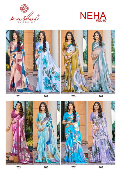 Neha Vol 7 Kashvi Creation Dull Moss Sarees Wholesale Price
