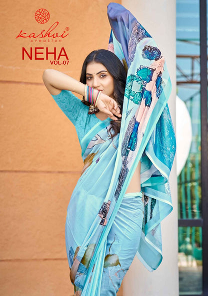 Neha Vol 7 Kashvi Creation Dull Moss Sarees Wholesale Price