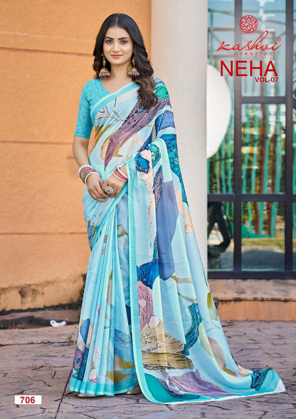 Neha Vol 7 Kashvi Creation Dull Moss Sarees Wholesale Price