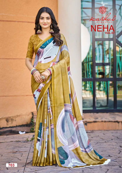 Neha Vol 7 Kashvi Creation Dull Moss Sarees Wholesale Price