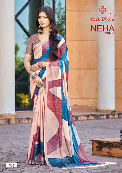 Neha Vol 7 Kashvi Creation Dull Moss Sarees Wholesale Price