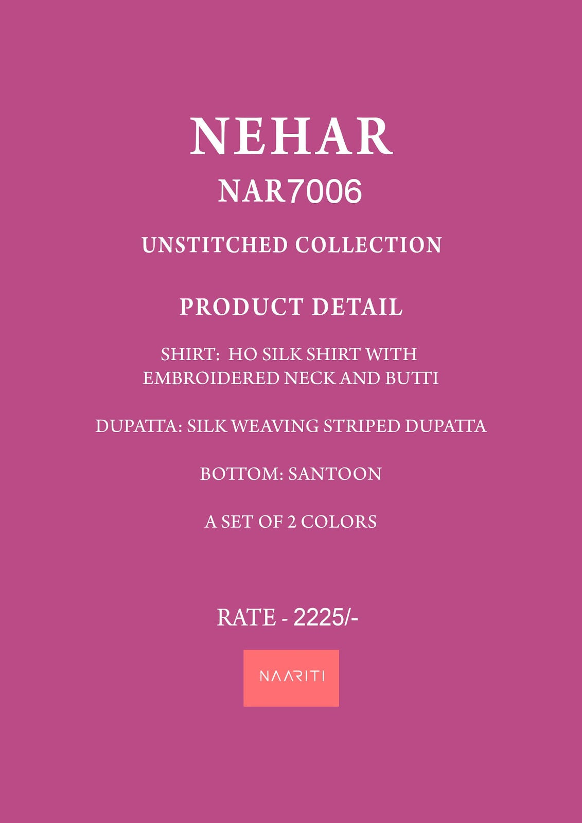 Nehar Naariti Silk Pant Style Suits Wholesale Price