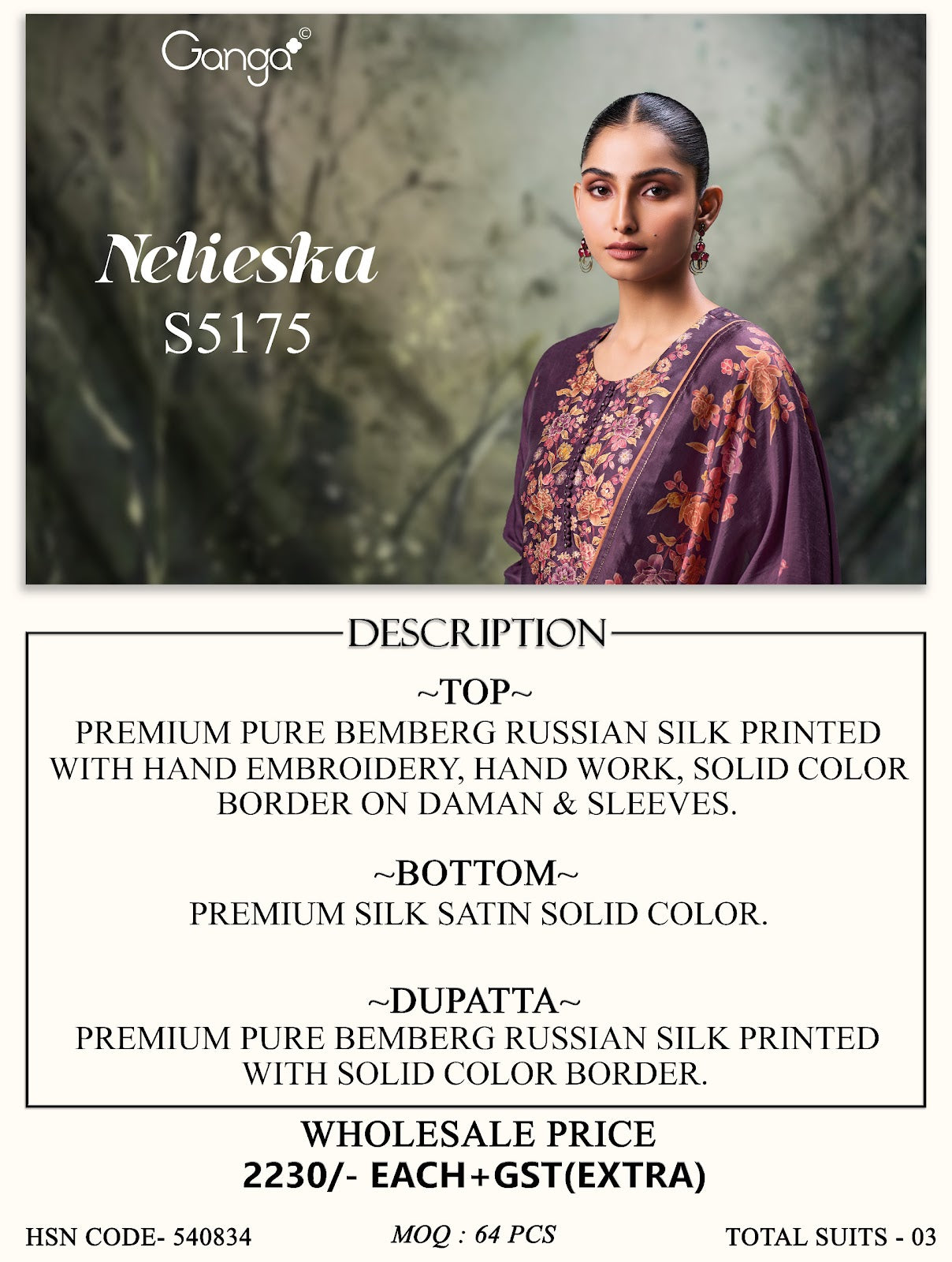 Nelieska S5175 Ganga Russian Silk Pant Style Suits Exporter Ahmedabad
