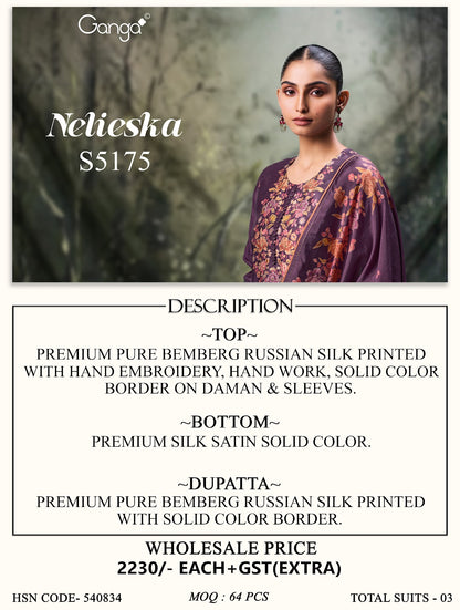 Nelieska S5175 Ganga Russian Silk Pant Style Suits Exporter Ahmedabad