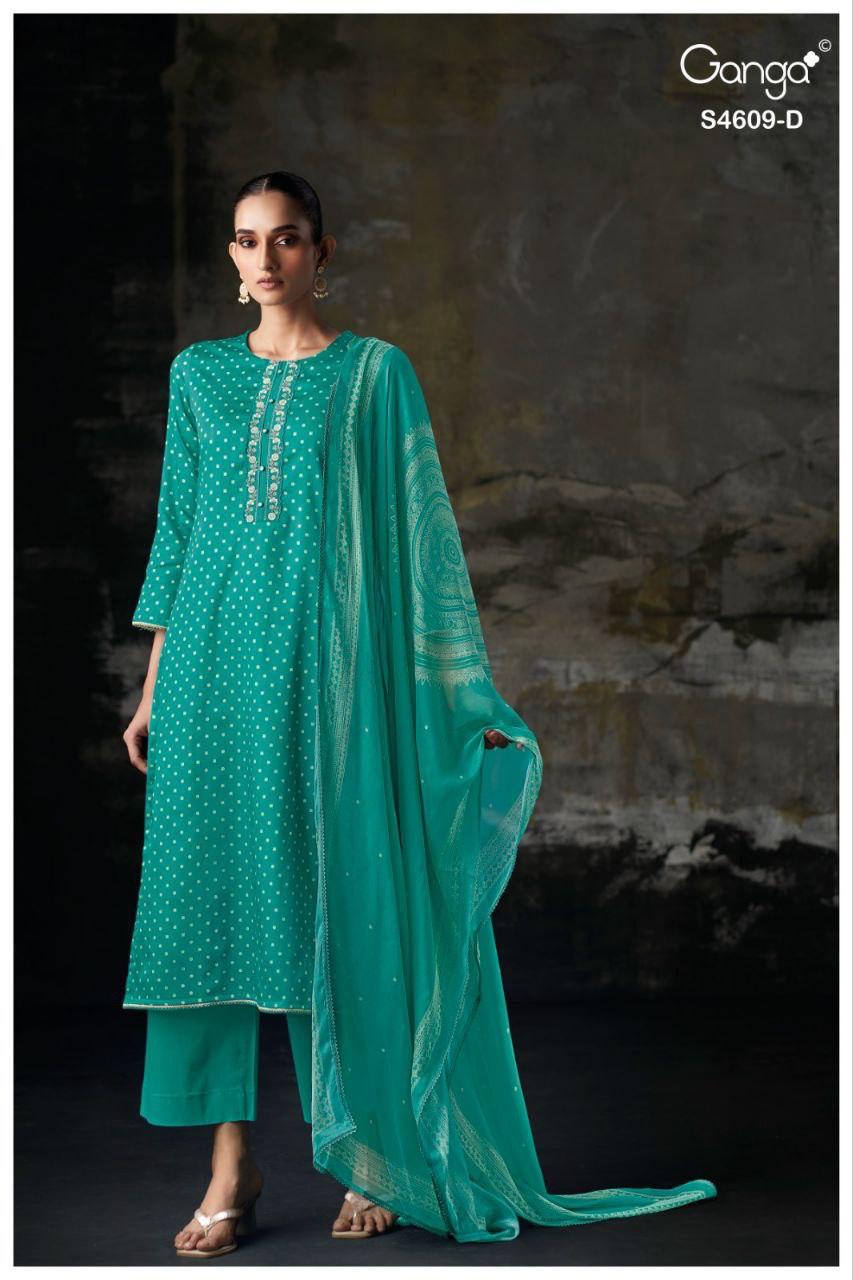 Neliya 4609 Ganga Cotton Satin Pant Style Suits Manufacturer